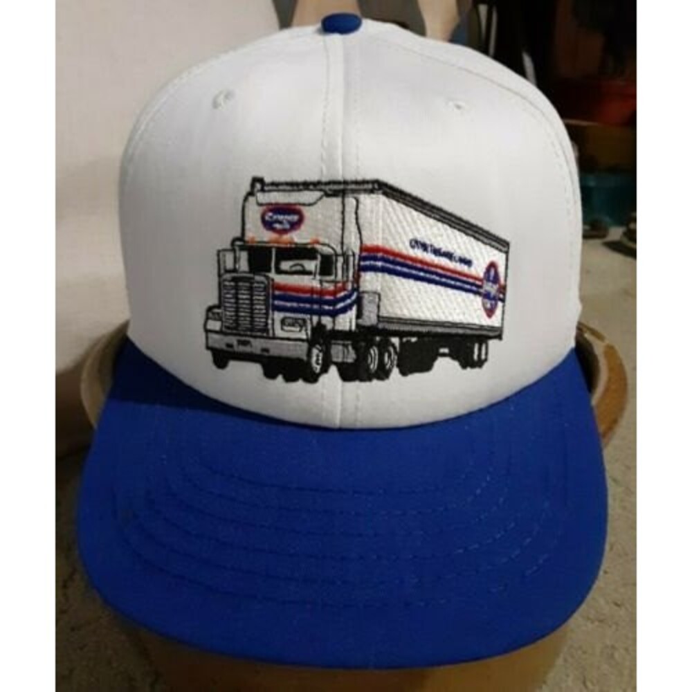 Vintage Semitruck Eighteen Wheeler Snapback Hat  USA Red, Blue & White